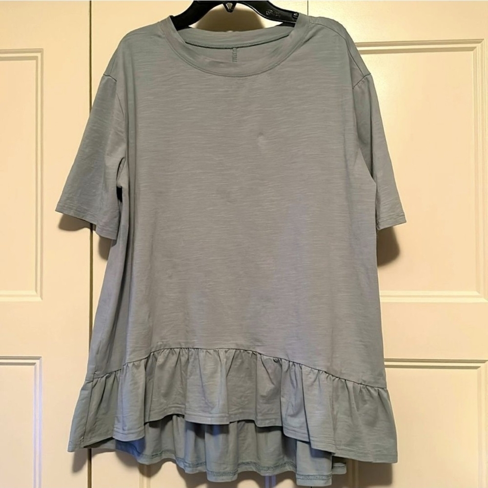 Sage Green Boxy Ruffled Short Sleeve Tunic